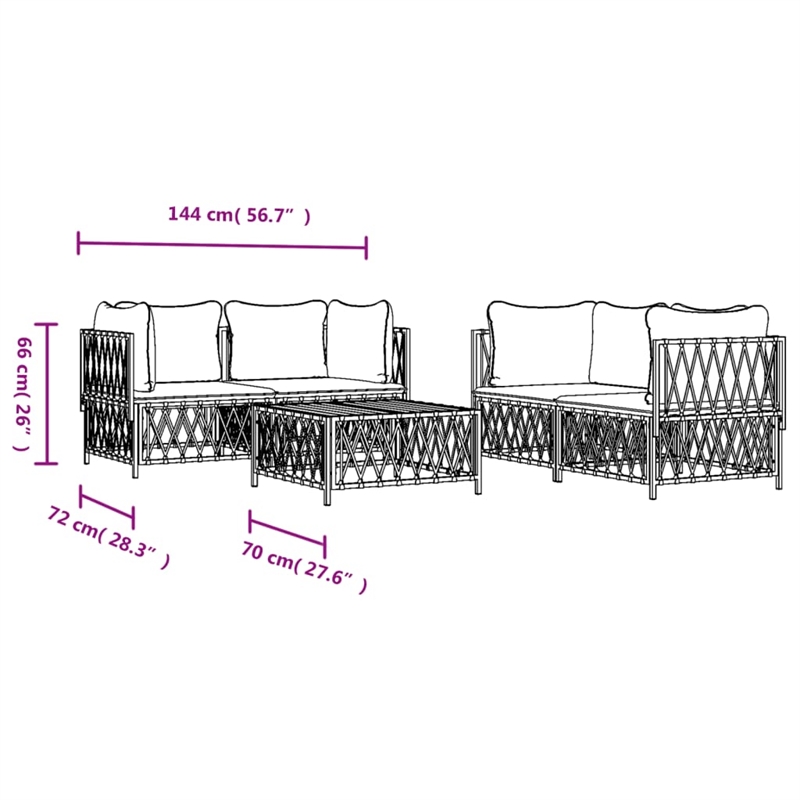 vidaXL 5 Piece Steel Garden Lounge Set in White/Gray