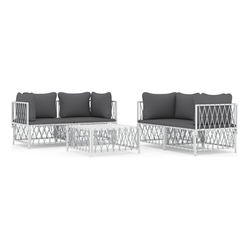 vidaXL 5 Piece Steel Garden Lounge Set in White/Gray