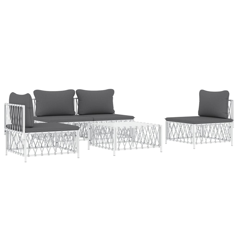 vidaXL 5 Piece Steel Garden Lounge Set in White/Gray