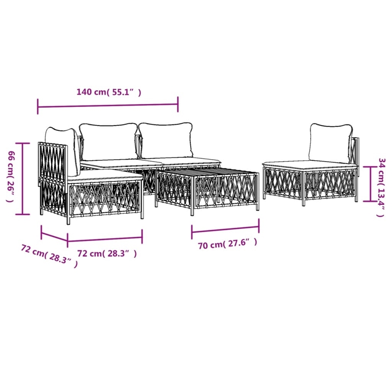 vidaXL 5 Piece Steel Garden Lounge Set in White/Gray