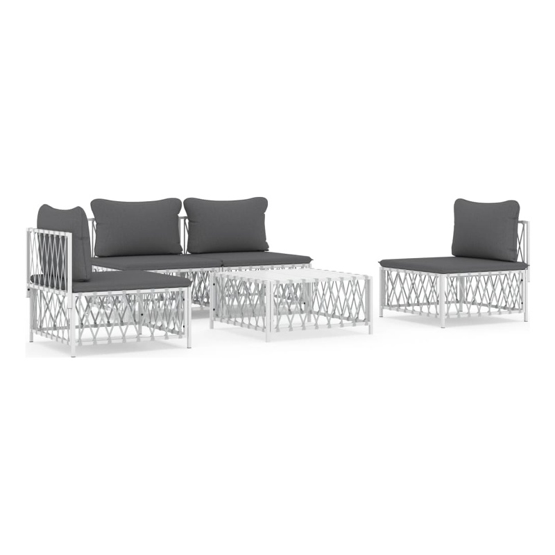 vidaXL 5 Piece Steel Garden Lounge Set in White/Gray
