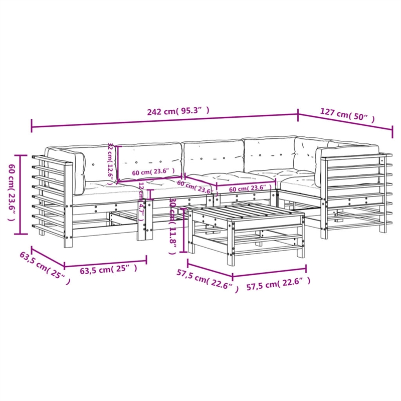vidaXL 6 Piece Wood Large Garden Lounge Set in White
