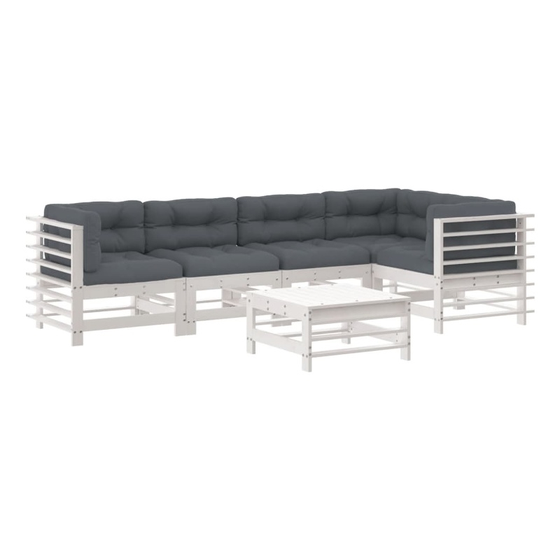 vidaXL 6 Piece Wood Large Garden Lounge Set in White