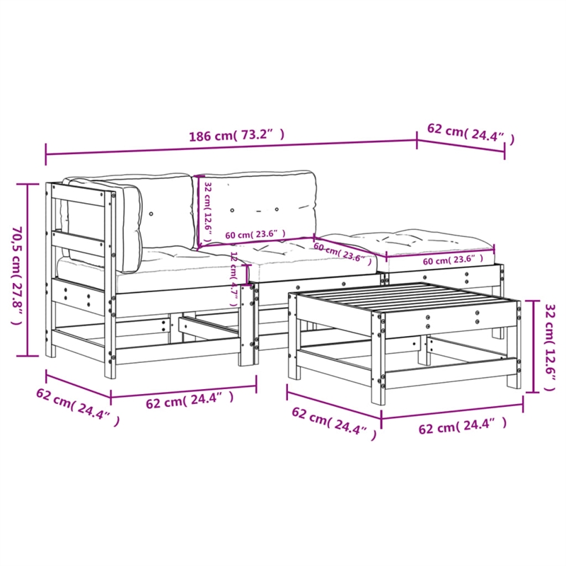 vidaXL 4 Piece Wood Garden Lounge Set in Beige