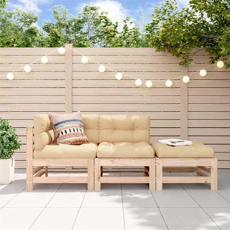 vidaXL 3 Piece Wood Medium Garden Lounge Set in Beige