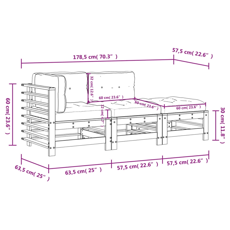 vidaXL 3 Piece Wood Medium Garden Lounge Set in Beige