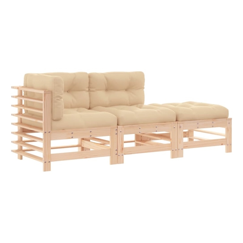 vidaXL 3 Piece Wood Medium Garden Lounge Set in Beige