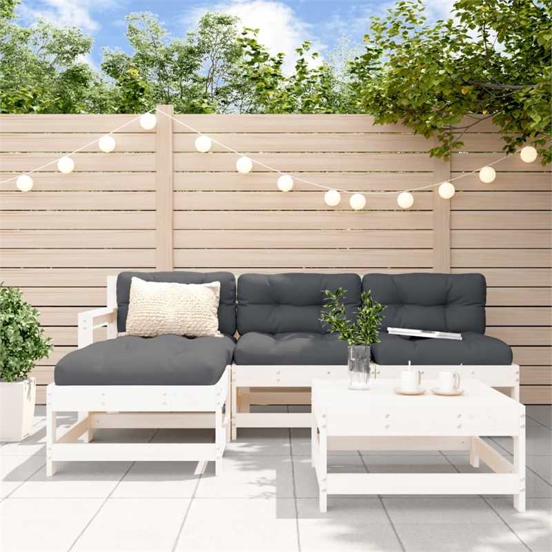 vidaXL 5 Piece Wood Garden Lounge Set in White/Anthracite