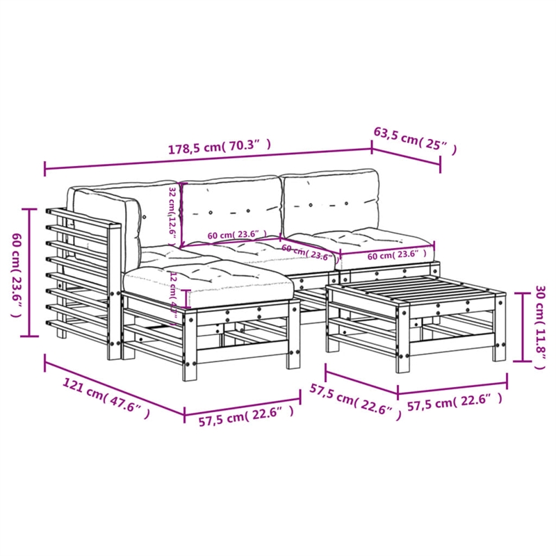vidaXL 5 Piece Wood Medium Garden Lounge Set in Beige