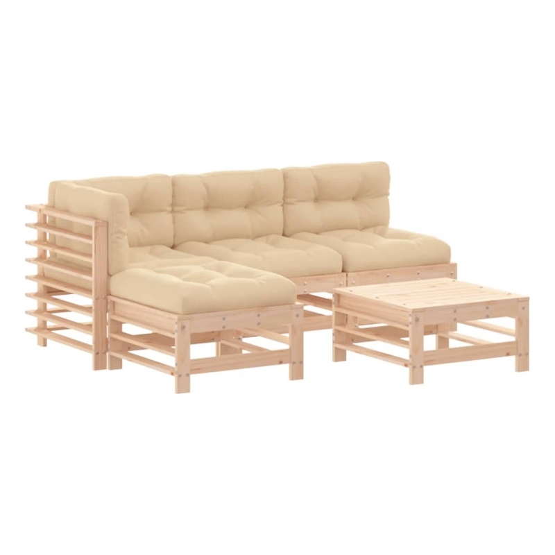 vidaXL 5 Piece Wood Medium Garden Lounge Set in Beige