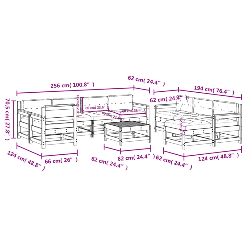vidaXL 10 Piece Wood Small Garden Lounge Set in White/Anthracite