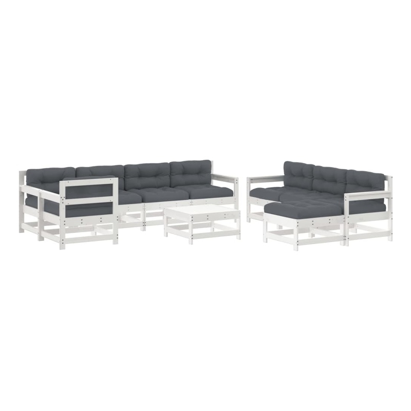 vidaXL 10 Piece Wood Small Garden Lounge Set in White/Anthracite
