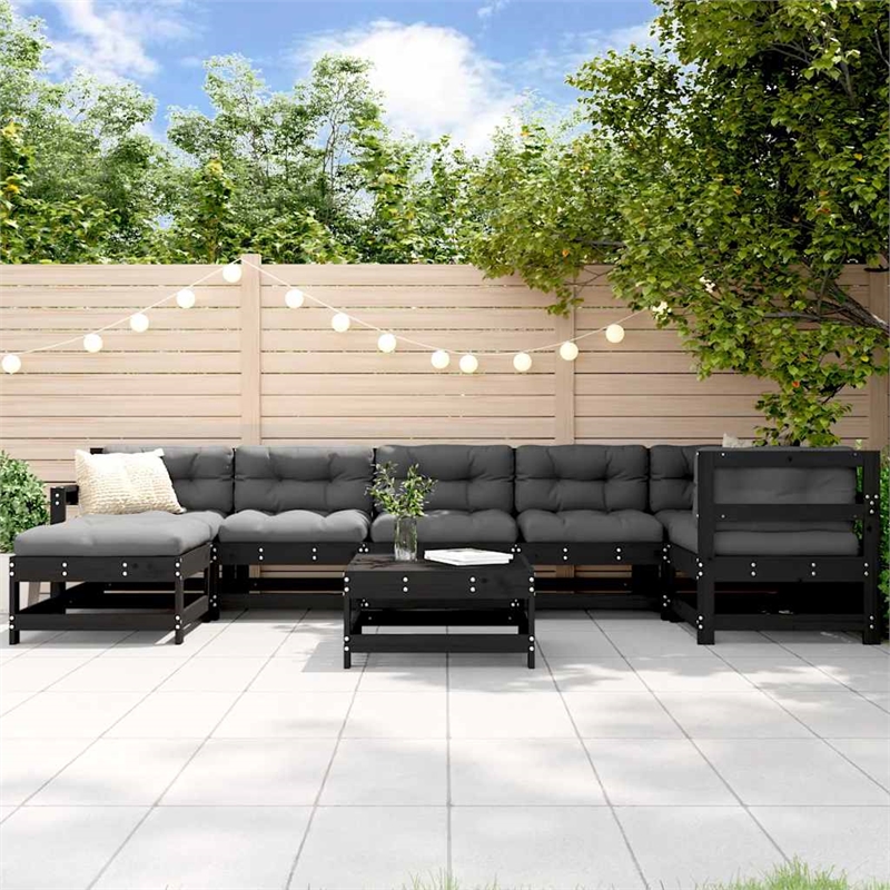 vidaXL 8 Piece Wood Garden Lounge Set in Black