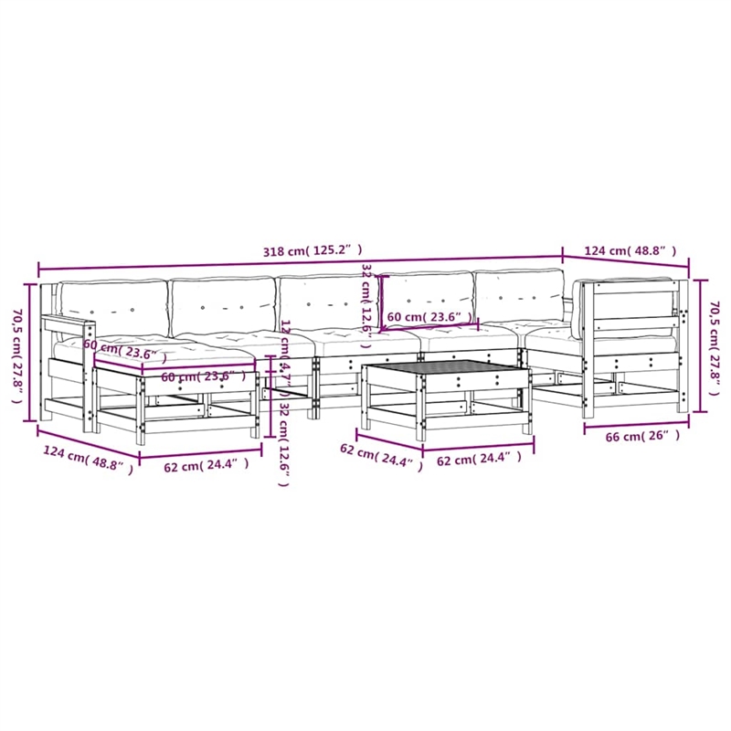 vidaXL 8 Piece Wood Garden Lounge Set in Black