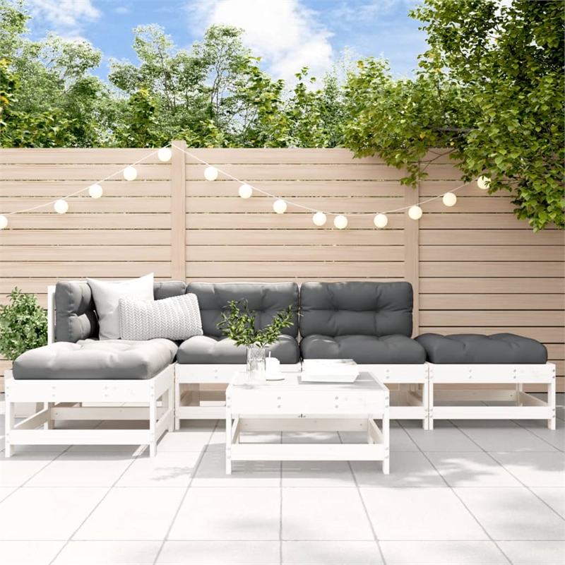 vidaXL 6 Piece Wood Garden Lounge Set in White/Anthracite