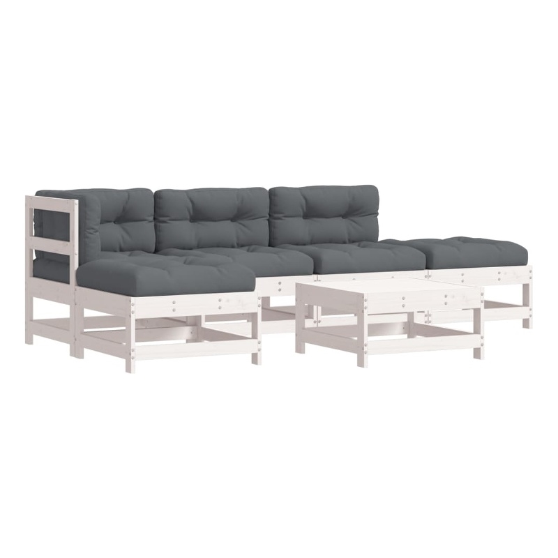 vidaXL 6 Piece Wood Garden Lounge Set in White/Anthracite