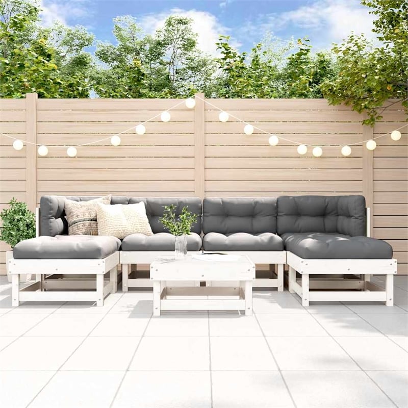vidaXL 7 Piece Wood Garden Lounge Set in White/Anthracite