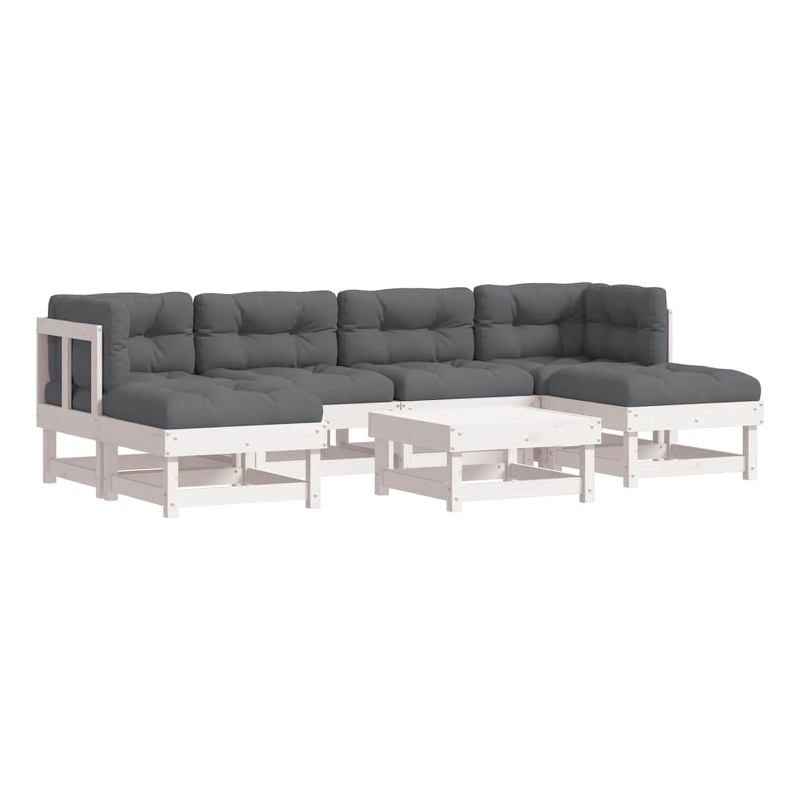 vidaXL 7 Piece Wood Garden Lounge Set in White/Anthracite