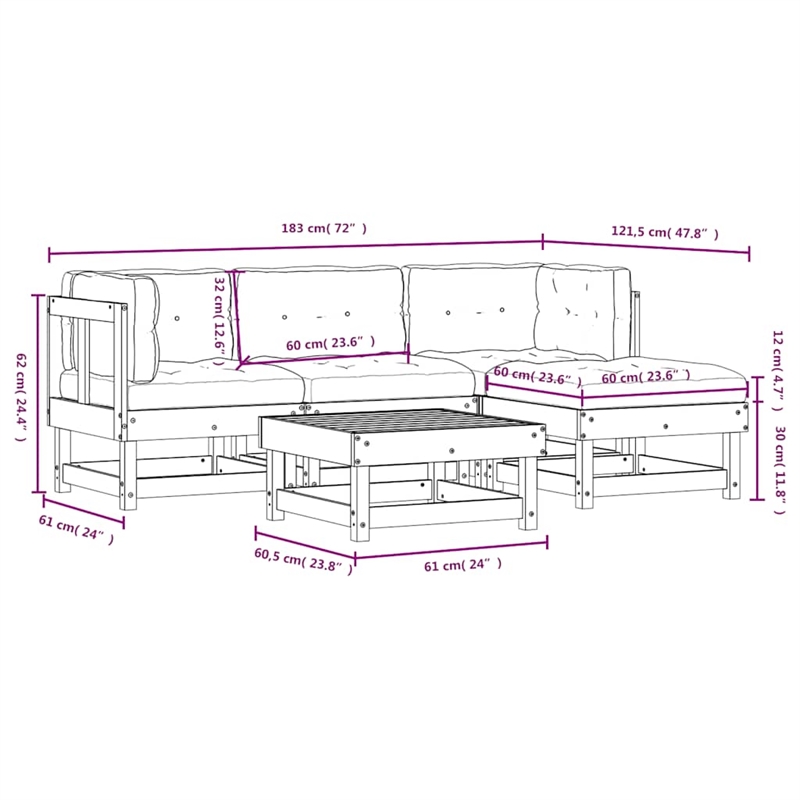 vidaXL 5 Piece Wood Garden Lounge Set in White/Anthracite