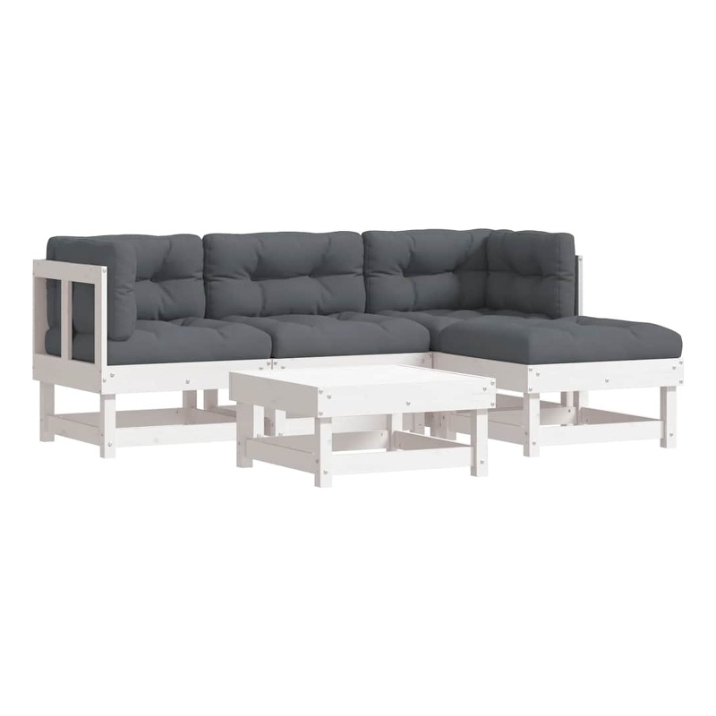 vidaXL 5 Piece Wood Garden Lounge Set in White/Anthracite