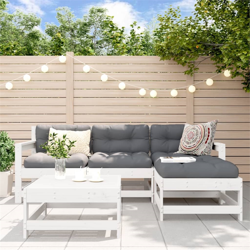 vidaXL 5 Piece Wood Small Garden Lounge Set in White/Anthracite
