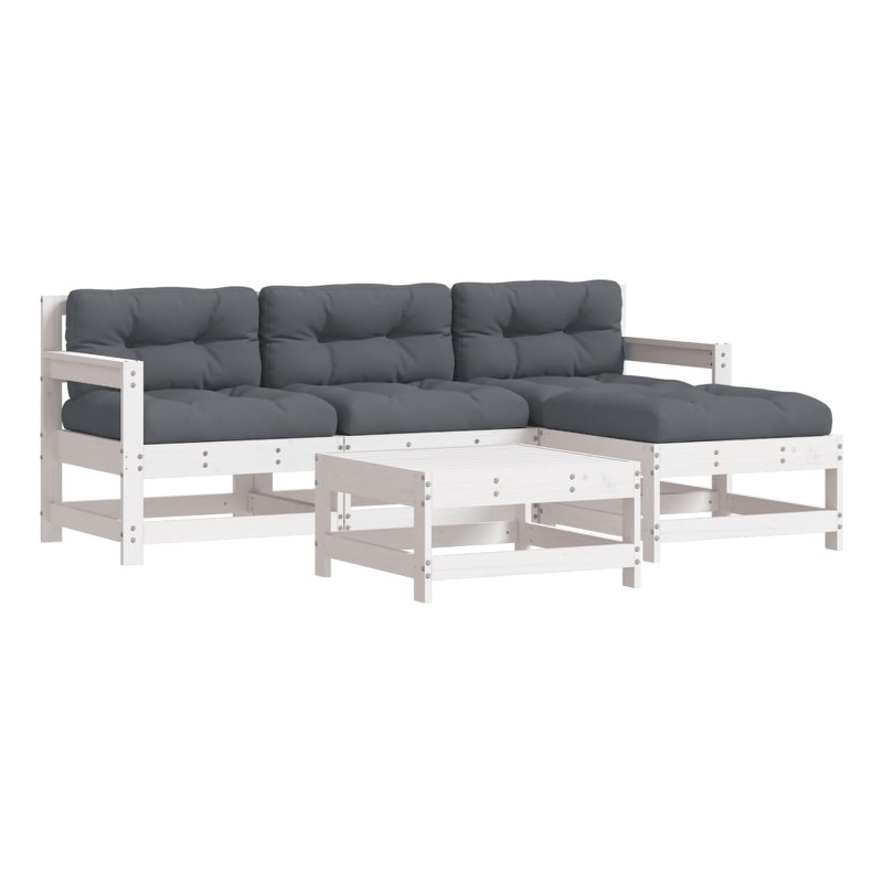 vidaXL 5 Piece Wood Small Garden Lounge Set in White/Anthracite