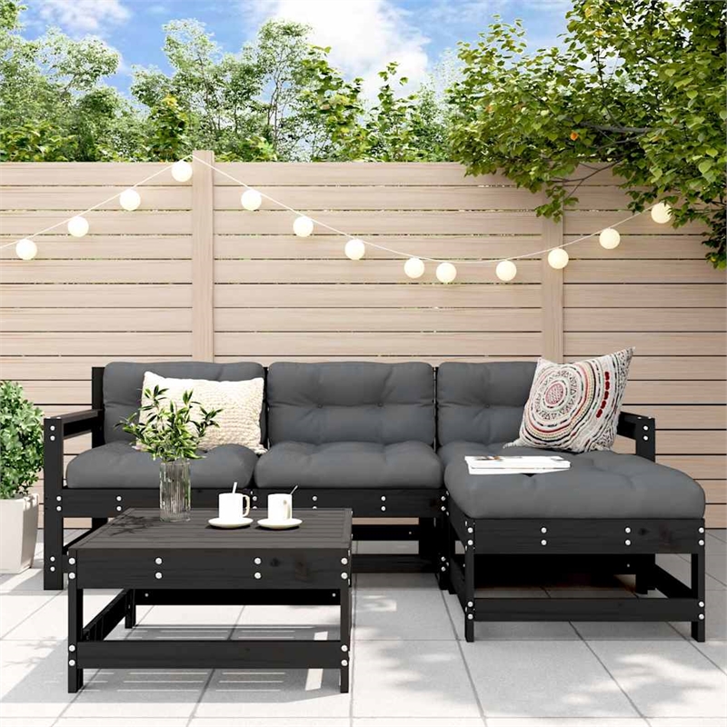 vidaXL 5 Piece Wood Garden Lounge Set in Black/Anthracite