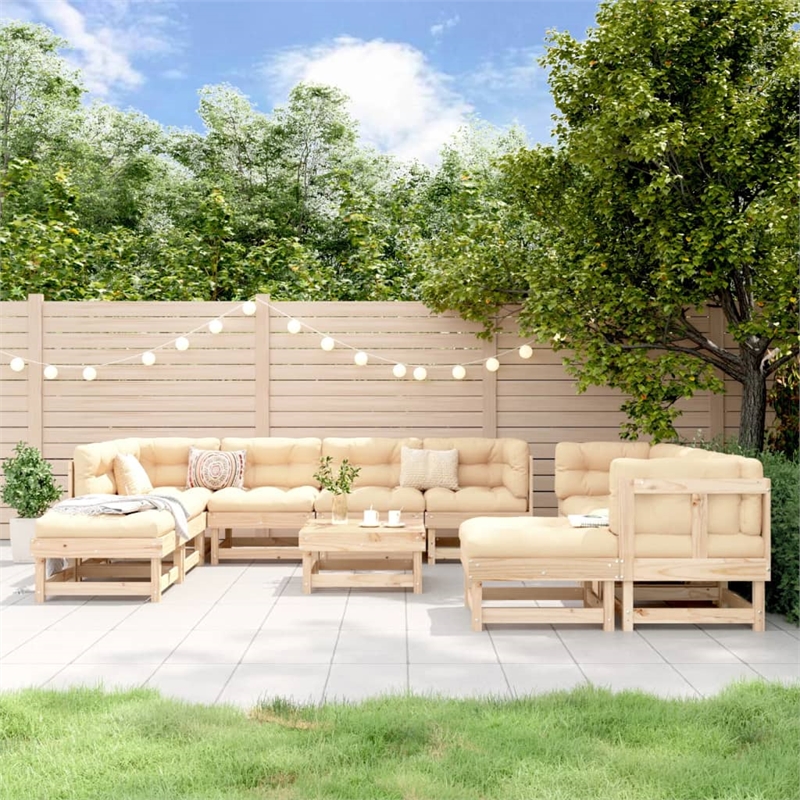 vidaXL 11 Piece Wood Medium Garden Lounge Set in Natural