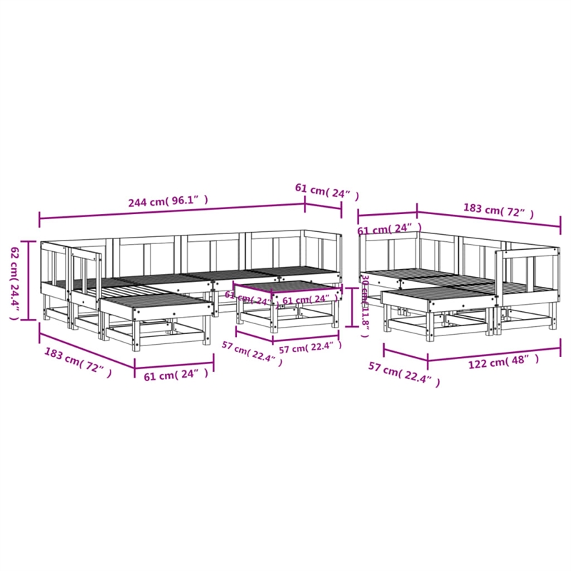 vidaXL 11 Piece Wood Medium Garden Lounge Set in Natural