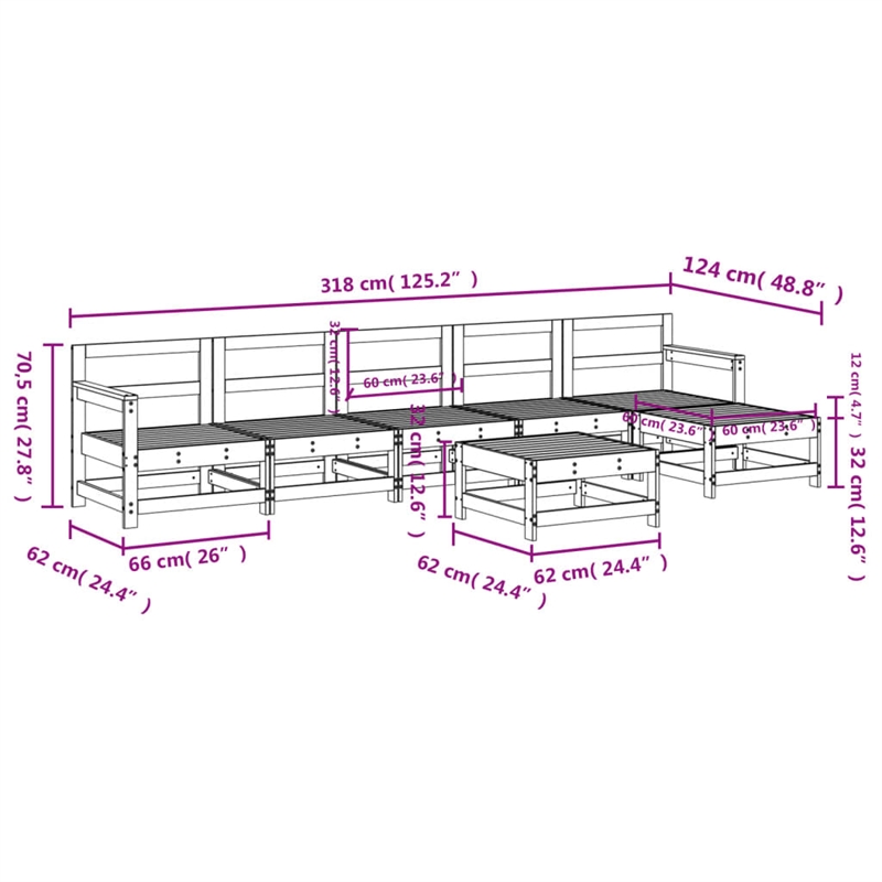 vidaXL 7 Piece Wood Large Garden Lounge Set in Natural