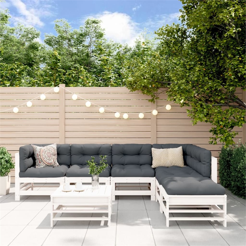 vidaXL 7 Piece Wood Large Garden Lounge Set in White