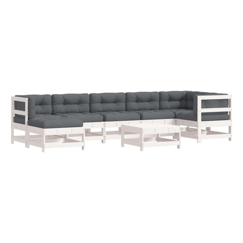vidaXL 8 Piece Wood Garden Lounge Set in White/Anthracite