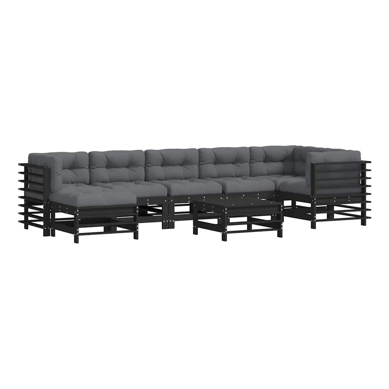 vidaXL 8 Piece Wood Small Garden Lounge Set in Black/Anthracite