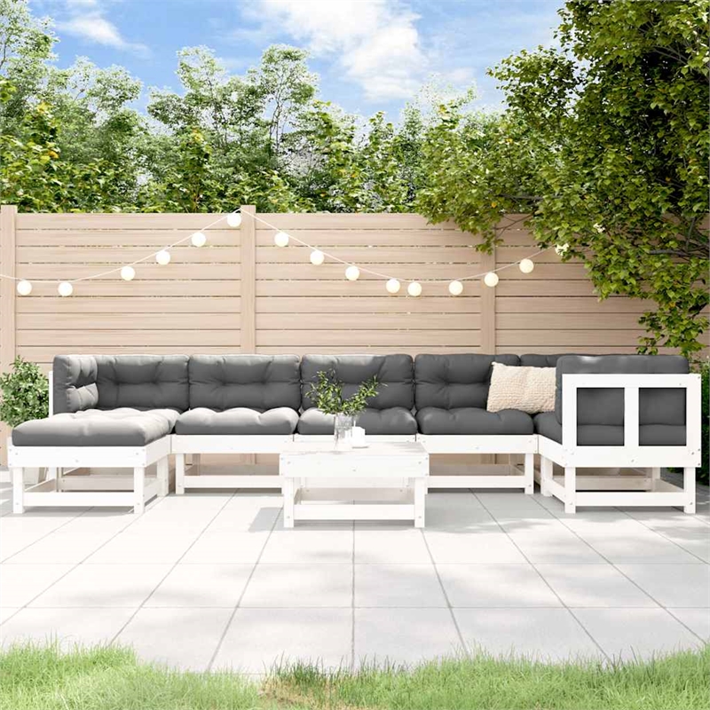 vidaXL 8 Piece Wood Garden Lounge Set in White/Anthracite