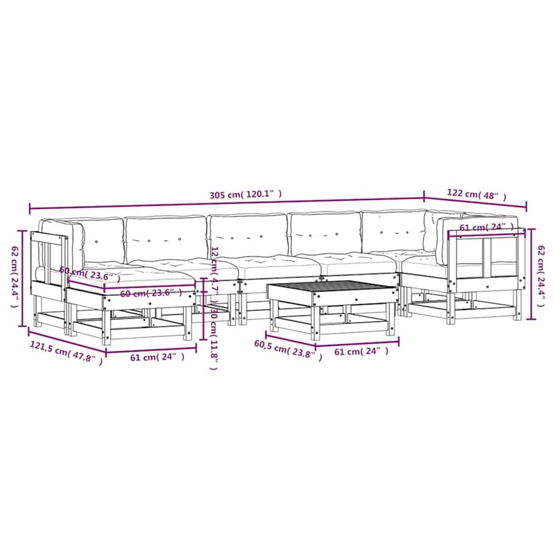 vidaXL 8 Piece Wood Garden Lounge Set in White/Anthracite