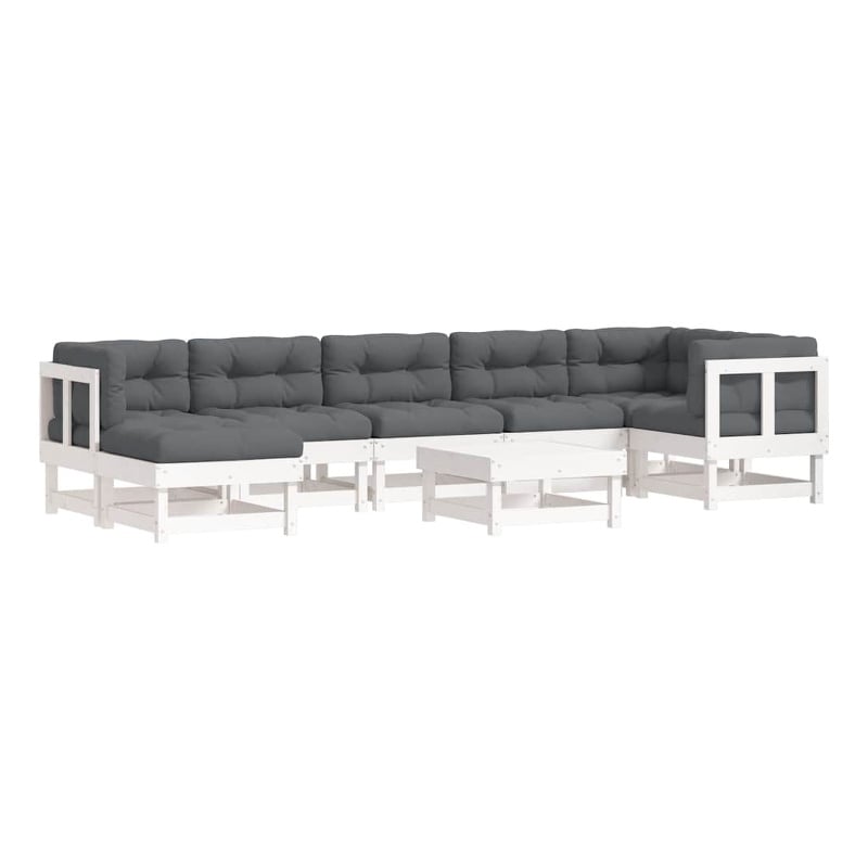 vidaXL 8 Piece Wood Garden Lounge Set in White/Anthracite