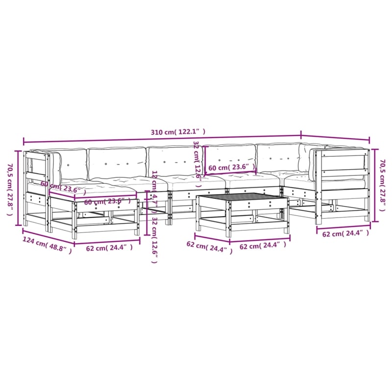 vidaXL 8 Piece Wood Garden Lounge Set in White/Anthracite