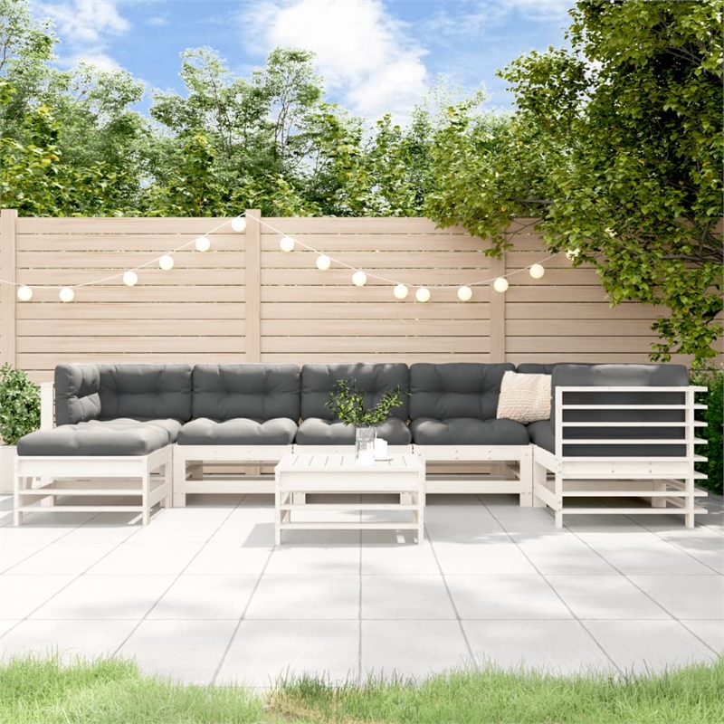 vidaXL 8 Piece Wood Garden Lounge Set in White