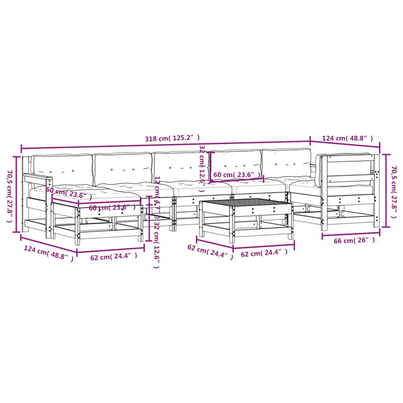 vidaXL 8 Piece Wood Garden Lounge Set in White
