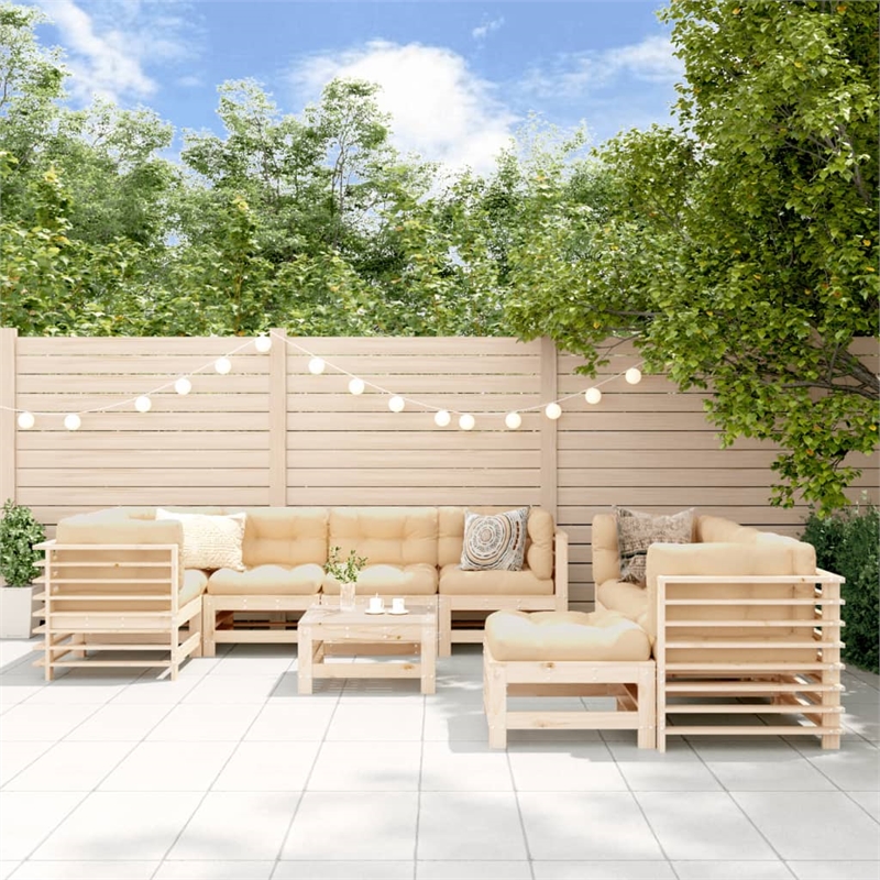 vidaXL 10 Piece Wood Garden Lounge Set in Natural/Beige