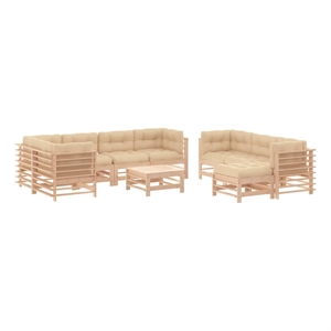 vidaxl 10 piece wood garden lounge set in natural/beige