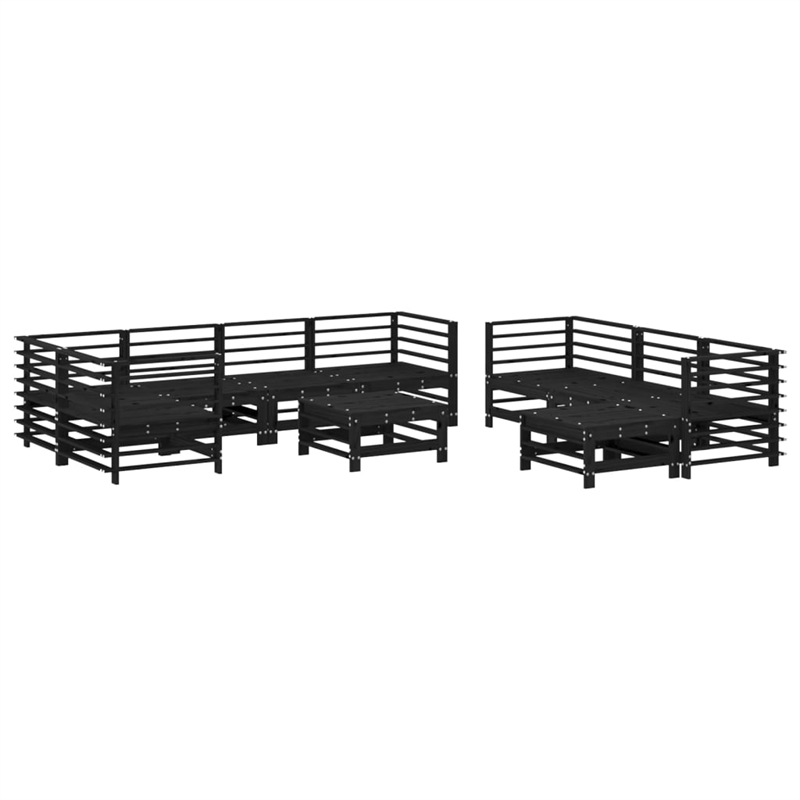 vidaXL 10 Piece Wood Large Garden Lounge Set in Black/Anthracite
