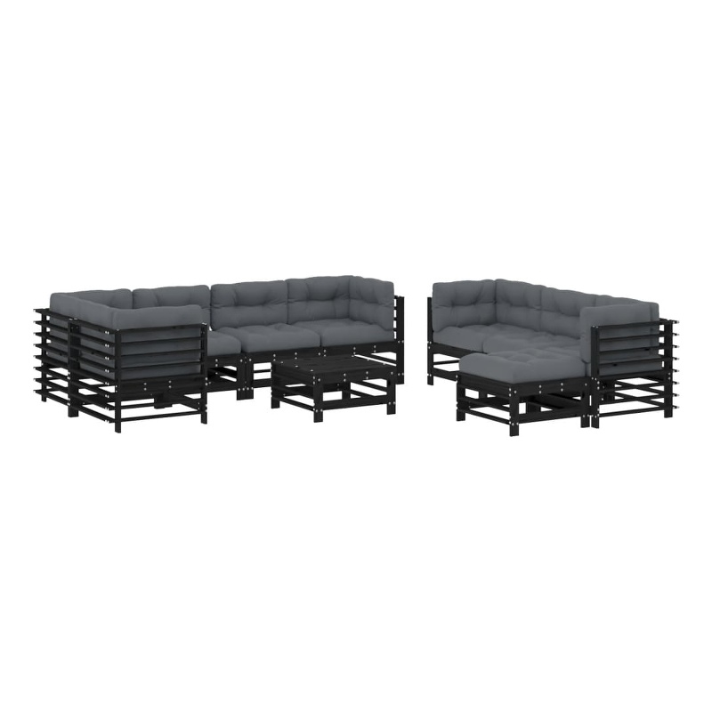 vidaXL 10 Piece Wood Large Garden Lounge Set in Black/Anthracite