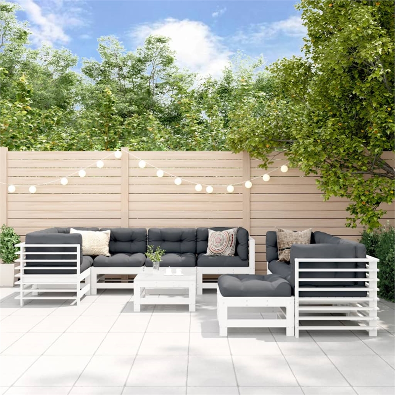 vidaXL 10 Piece Wood Standard Garden Lounge Set in White/Anthracite