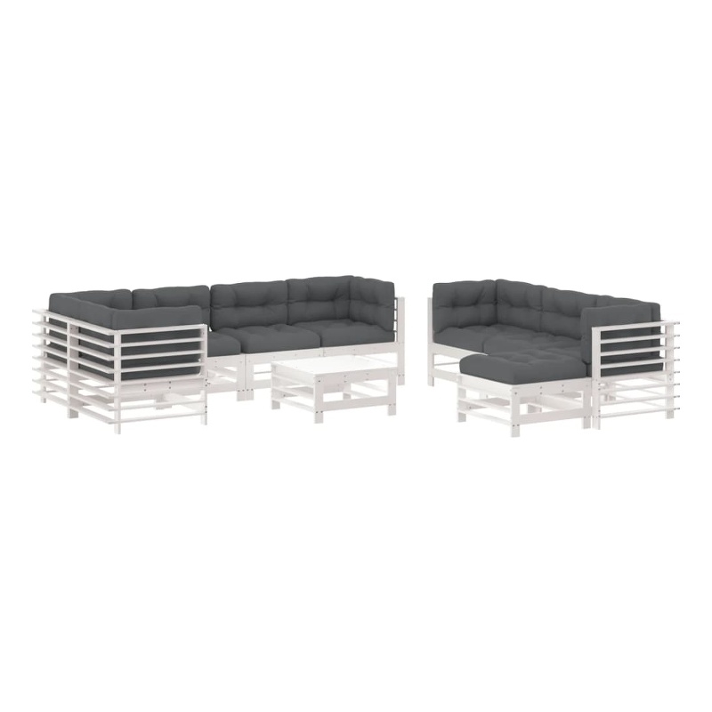 vidaXL 10 Piece Wood Standard Garden Lounge Set in White/Anthracite