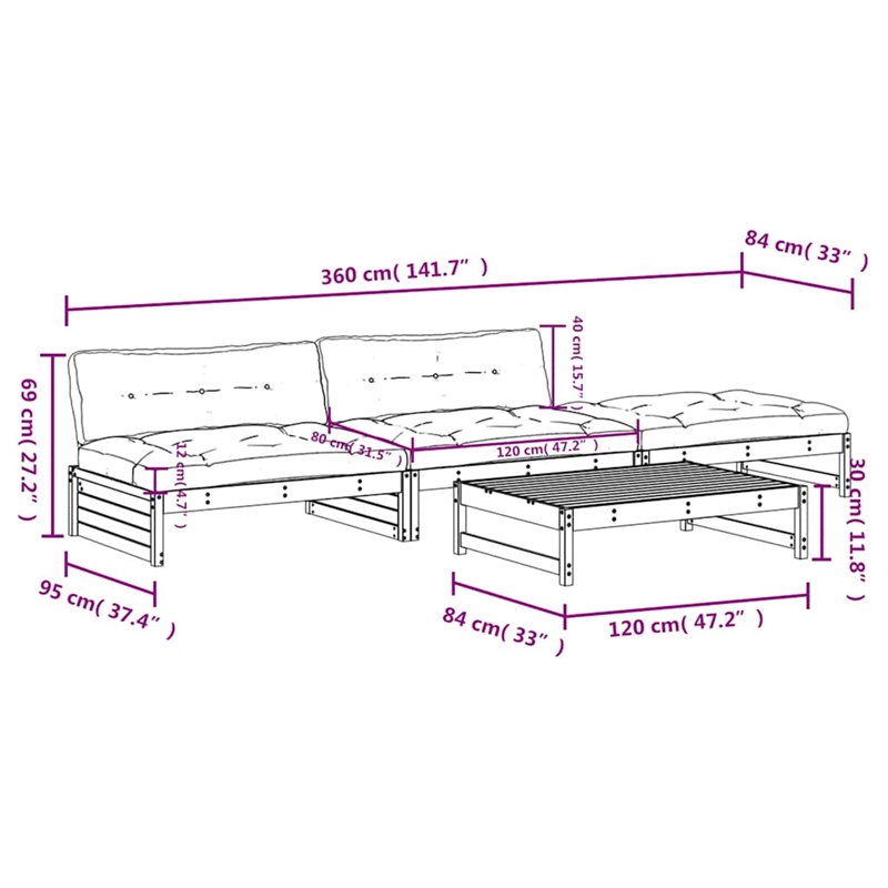 vidaXL Wood Large Garden Lounge Set in Black/Anthracite