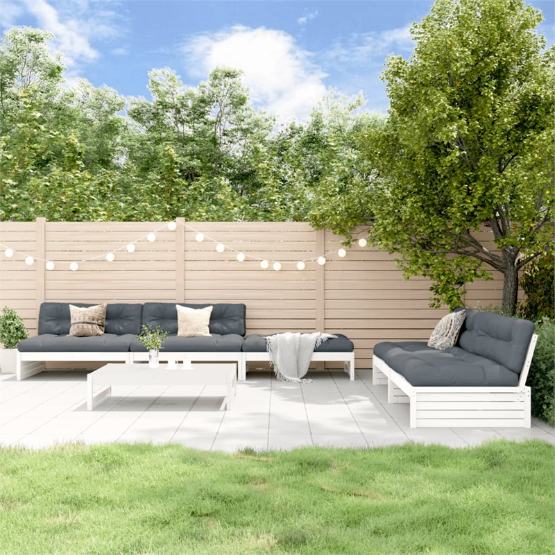 vidaXL 6 Piece Wood Large Garden Lounge Set in White/Anthracite