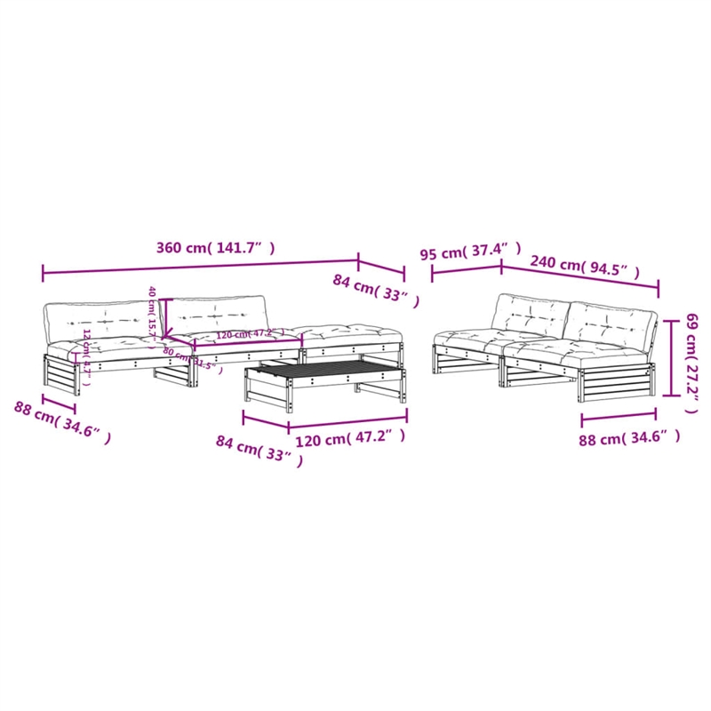vidaXL 6 Piece Wood Large Garden Lounge Set in White/Anthracite