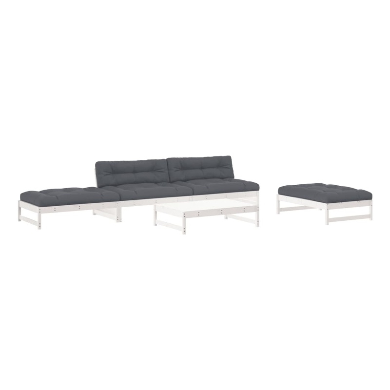vidaXL 6 Piece Wood Large Garden Lounge Set in White/Anthracite