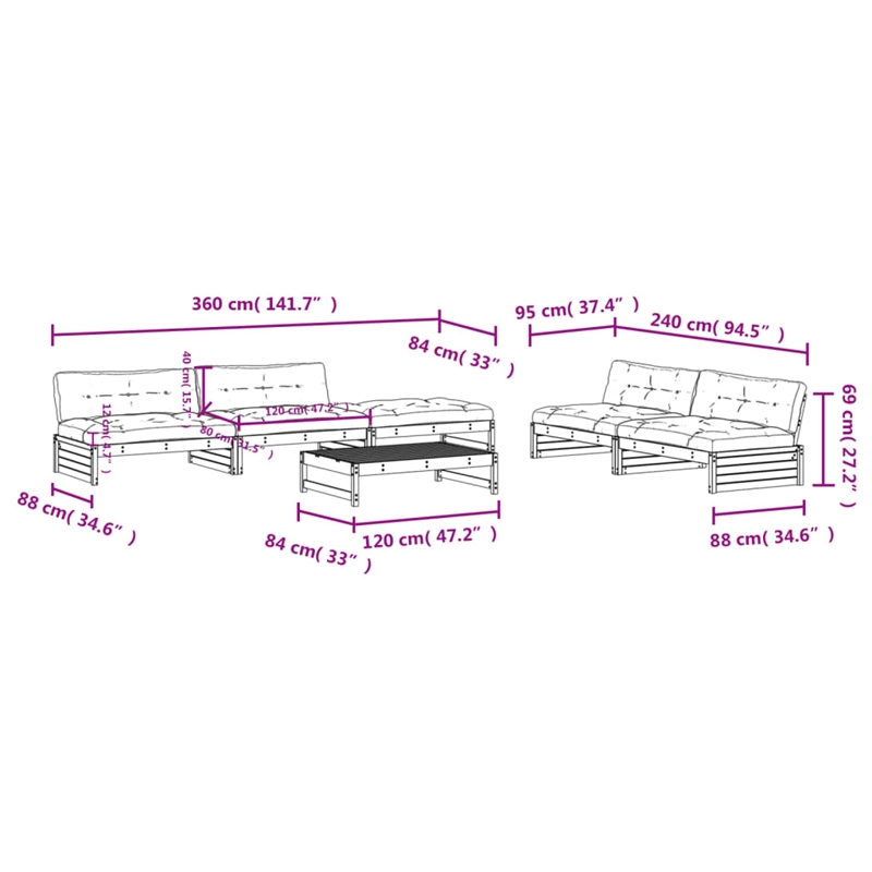 vidaXL 6 Piece Wood Large Garden Lounge Set in Brown